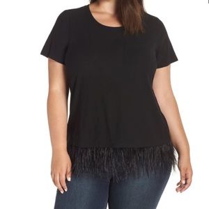 Vince Camuto Tee Gilded Rose Short-Sleeve Feather-Hem Top Rich Black Sz 3X NWT